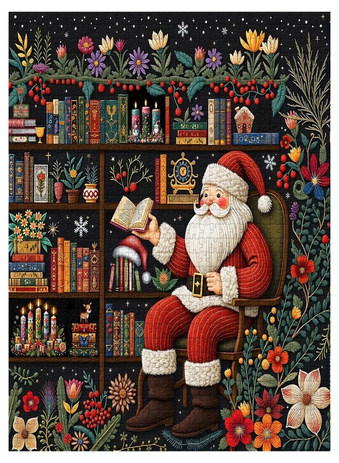 أحجية عيد الميلاد 1000 قطعة للكبار، أحجية كتاب زهور برية سانتا كلوز الكلاسيكية، أحجية زهور الشتاء كزينة لعيد الميلاد - Image 2